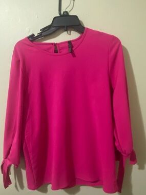 Bright Pink Women's Long Sleeve Tie-Sleeve Blouse